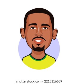 Bandung, Indonesia -17 Oktober 2022,  Gabriel Jesus  Brazilian National Team. World Cup. Vector Image