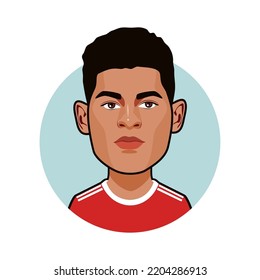 Bandung, Indonesia -20 September 2022,  Marcus Rashford  Caricature. Vector Image