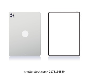 Bandung, Indonesia 7 July 2022 : Ipad Pro 2022 Tablet Concept Back And Front Blank Display Mockup Set Realistic Illustration Editable Vector