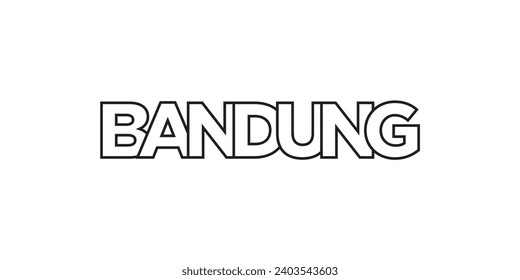 Bandung in the Indonesia emblem for print and web. Design features geometric style, vector illustration with bold typography in modern font. Graphic slogan lettering isolated on white background.