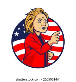 Bandung Indonesia, January 12th 2022: Hillary Clinton Female Political Candidate. Vector Image