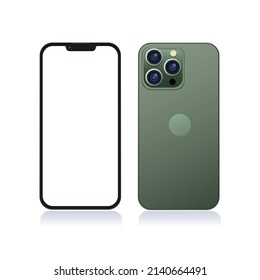 Bandung, Indonesia - March 30 2022: Illustration Of Iphone 13 Pro Max Midnight Green Color Mockup Template Illustration Vector