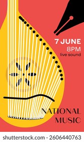Bandura National Ukrainian Music Poster. Vector Illustration of Arts Musical Festival Instrument. Concert Flyer.