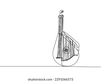 Bandura one line art. Continuous line drawing of music, instrument, folk, musical, ukrainian, culture, acoustic, ethnic, lute, kobza, traditional, mandolin, string