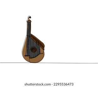 Bandura one line color art. Continuous line drawing of music, instrument, folk, musical, ukrainian, culture, acoustic, ethnic, lute, kobza, traditional, mandolin, string