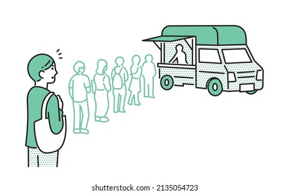 Bandwagon effect Illustration of people in line