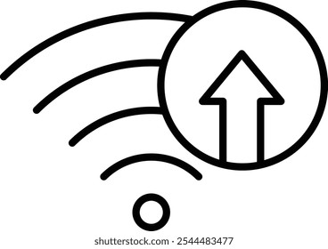 Ícone de otimização de largura de banda - Símbolo Wi-Fi com setas indicando aumento de fluxo. Estilo de contorno do Vetor Preto