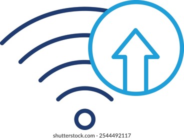 Ícone de otimização de largura de banda - Símbolo Wi-Fi com setas indicando aumento de fluxo. Estilo de contorno do Vetor Preto