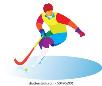 bandy player demonstrates his technique with the ball