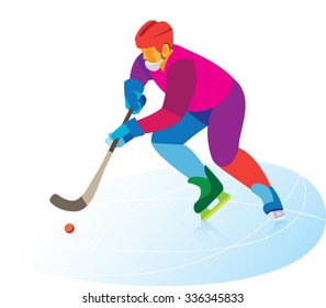 Bandy.Hockey player with ball