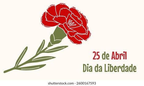 Baner to 25 April Portugal Freedom Day, Carnation Revolution. Red carnation with a green stem on a white background.