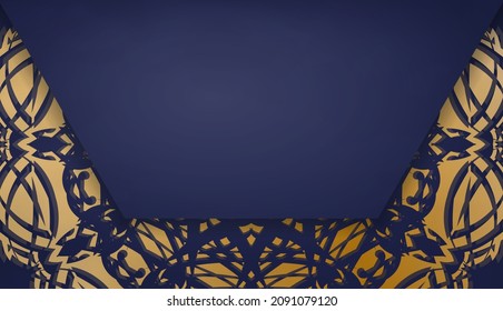 Baner in dark blue with a mandala with gold ornaments and a place for your text