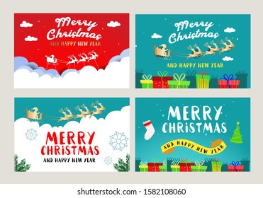 Baner design with the words merry christmas, and happy new year, cheerful full color design and there's a santa claus, with the gift, design template ,vector concept 