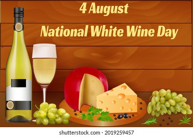 Baner illustration of National White Wine Day with bottle glass and grapes 