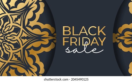 Baner Template For Black Friday in dark blue with luxurious gold ornaments
