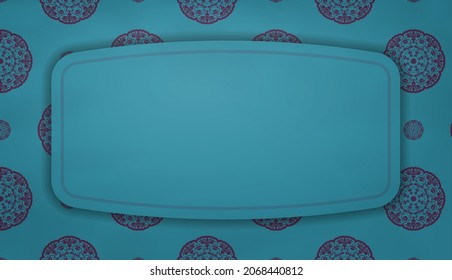 Baner of turquoise color with luxurious purple ornament for design under the text