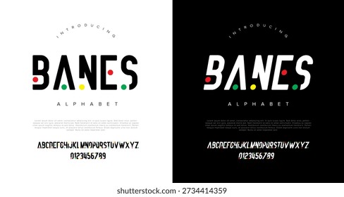 Tipografía creativa de la fuente del alfabeto de Banes con los puntos coloridos para el logotipo moderno de los niños y el diseño de marca