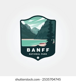 banff canada national park vintage logo illustration design, mountain view at banff patch design