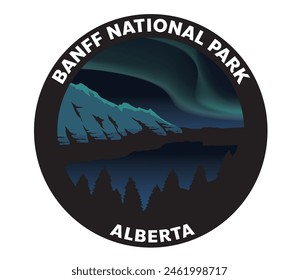 Banff National Park Alberta Northern Lights Aurora Borealis Vector Logo
