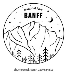 Banff National Park, Canada. Vector illustration of mountains. Travel and tourism. Print design with nature 