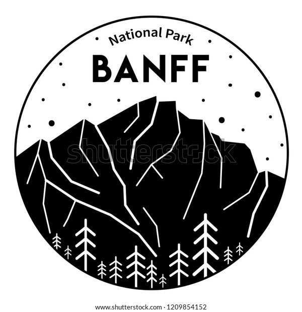 カナダのバンフ国立公園 ロッキー山脈のベクターイラスト 白黒の印刷デザイン ステッカー のベクター画像素材 ロイヤリティフリー