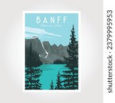 Banff National Park Poster, vector Illustration Vintage style.