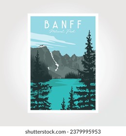 Banff National Park Poster, vector Illustration Vintage style.