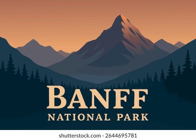 Banff National Park’s stunning mountain and lake views at dusk offer a tranquil and serene landscape, with mountain reflections creating a peaceful atmosphere in the Canadian Rockies