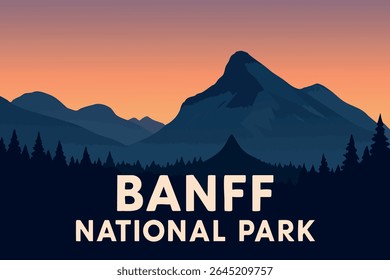 As deslumbrantes vistas para a montanha e para o lago do Parque Nacional Banff ao anoitecer oferecem uma paisagem tranquila e serena, com reflexos de montanha criando uma atmosfera pacífica nas Montanhas Rochosas do Canadá