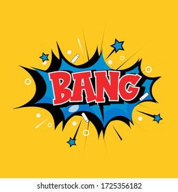 cartoon​ comic​ pop​  art​  in​ vintage​ style​ with​ text​ speech​ "bang" explosion​   