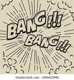 Bang. Comic style phrase on background with speed lines. Design element for poster, card, flyer, banner. Vector image