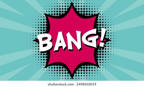 Bang comic text template on retro background for stickers, posters, social media posts