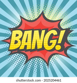 Bang explosion colorful vector cartoon. Bang! text lettering comic.