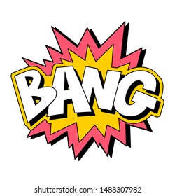 BANG! explosion comics style typography doodle lettering. Print design modern vector cartoon illustration for children kid Fashion print design for t-shirt clothes tee coloring badge patch sticker pin