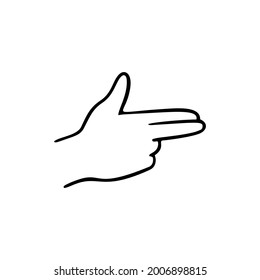 Bang bang gesture human hand. Vector doodle illustration.