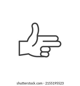 Icono de la línea de gestos de la mano de Bang Bang. signo de estilo lineal para concepto móvil y diseño web. Icono de vector de contorno de gesto de pistolas manuales. Símbolo, ilustración del logotipo. Gráficos vectoriales