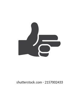 Bang bang hand gesture vector icon. filled flat sign for mobile concept and web design. Hand pistol gesture glyph icon. Symbol, logo illustration. Vector graphics