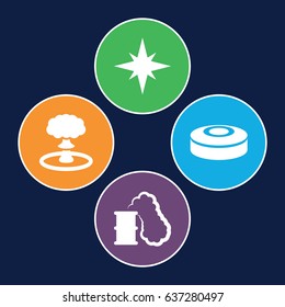 Bang icons set. set of 4 bang filled icons such as explosion, smoke bomb