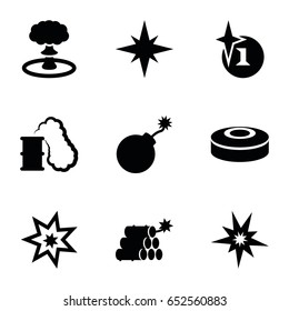 Bang icons set. set of 9 bang filled icons such as explosion, dynamite, smoke bomb, smoking can
