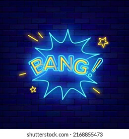 Bang neon signboard. Explosion and surprise. Winnig concept. Comic speech bubble shiny sign. Pop art design. Glowing effect poster. Wow print on brick wall. Editable stroke. Vector stock illustration