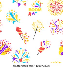 Bang party and celebration of holiday seamless pattern isolated on white vector.