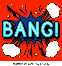 Bang - retro lettering with shadows, halftone pattern on retro poster  background. Vector bright illustration in vintage pop art style.