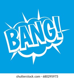 Bang, speech bubble explosion icon white isolated on blue background vector illustration