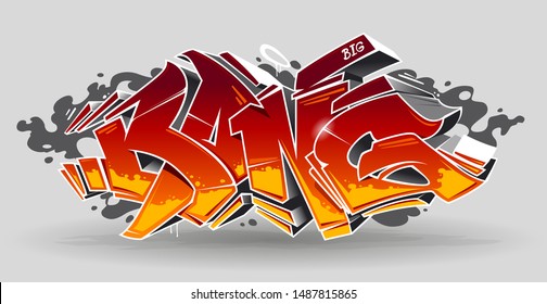 Bang - wild style graffiti 3D blocks with red and yellow colours on white background. Street art graffiti lettering. Vector art.