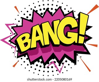 Bang word in comic style. Halftone color splash frame