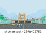 Bangabandhu Sheikh Mujib Tunnel in Bangladesh illustration, Road tunnel concept. Horizontal mountain landscape with entrance to the tunnel. Vector illustration in flat style