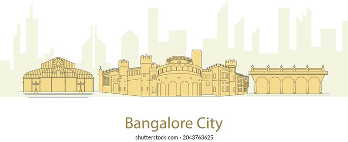 Bangalore city line art flat vector illustration 