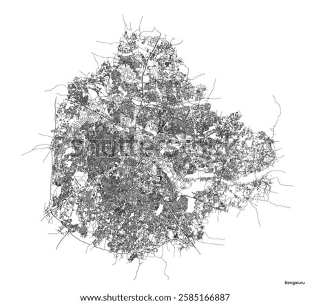 Bangalore city map with roads and streets, India. Vector outline illustration.