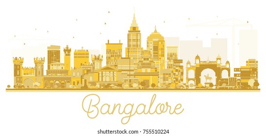 Bangalore City skyline golden silhouette. Vector illustration. Business travel concept. Cityscape with landmarks.