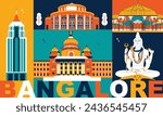 Bangalore culture travel set, famous architectures and specialties in flat design. Business travel and tourism concept clipart. Image for presentation, banner, website, advert, flyer, roadmap